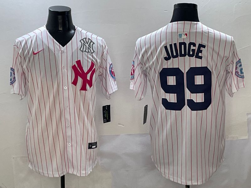 Men New York Yankees 99 Judge White Stripe Jointly Name Nike 2025 MLB Jersey style 6